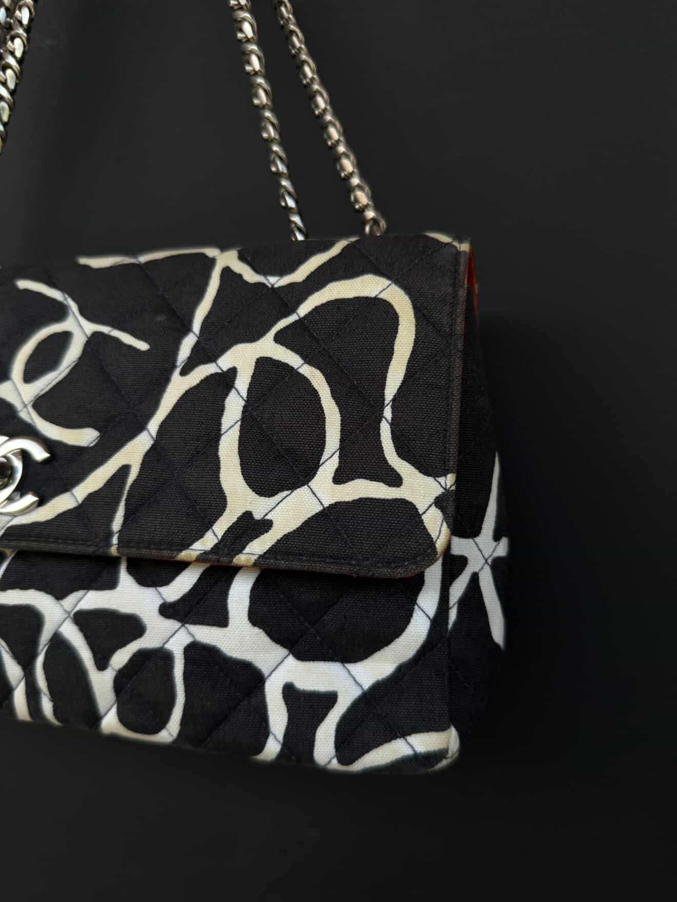 Chanel Vintage Scribble Print Single Flap Handbag