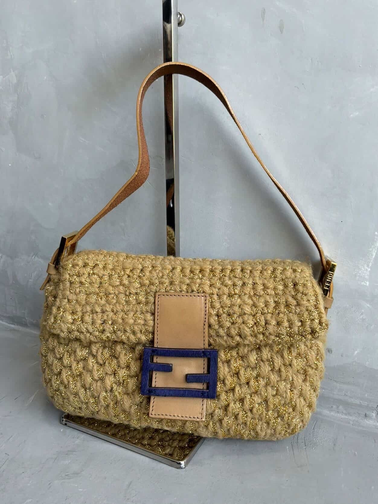 Fendi Woven Crochette Baguette Bag
