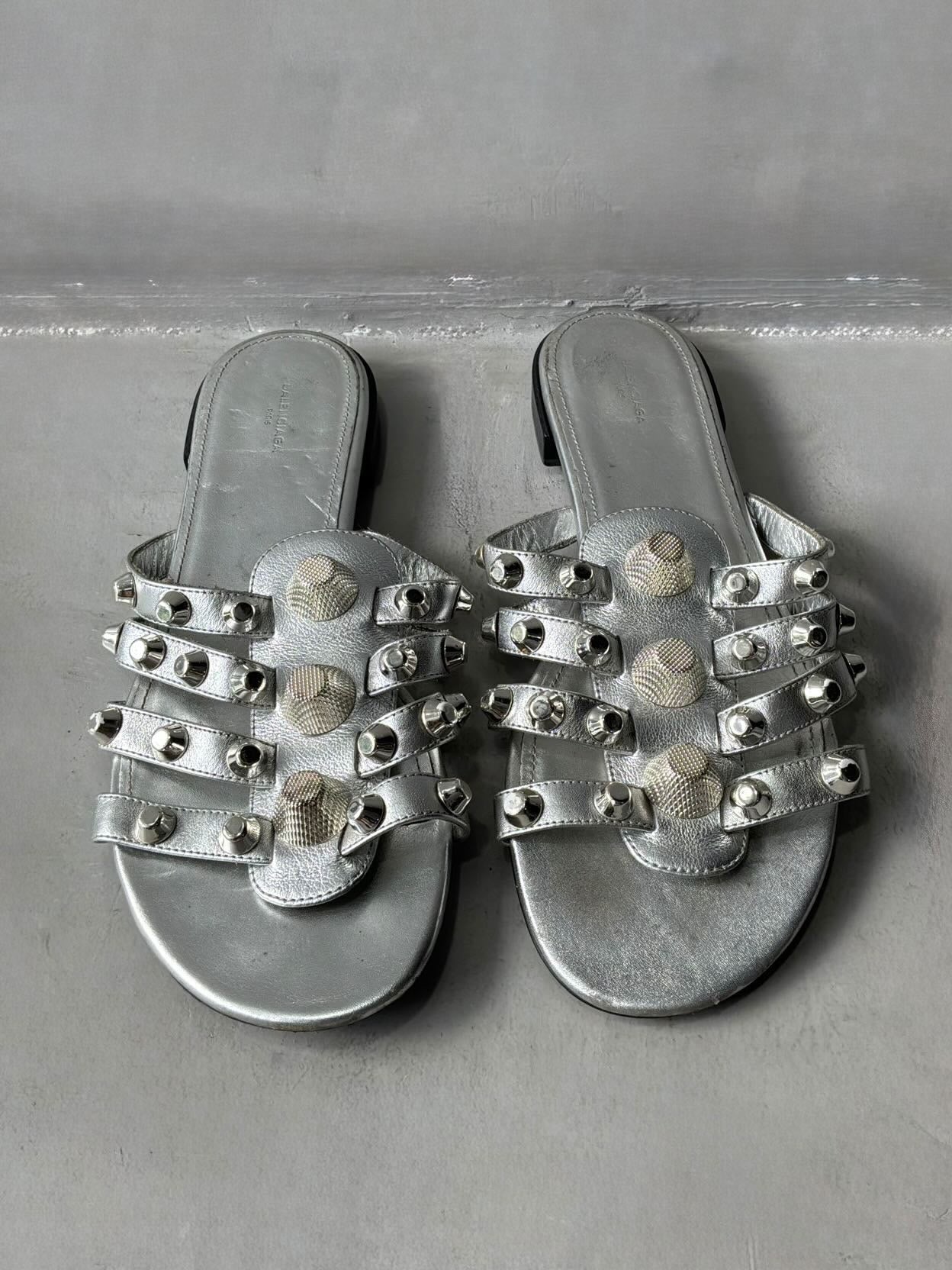 Balenciaga Metallic Silver Arena Giant Slides