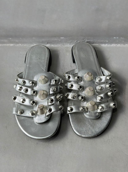 Balenciaga Metallic Silver Arena Giant Slides