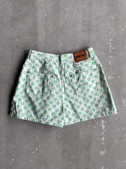 Miu Miu All Over Print Heart Denim Shorts