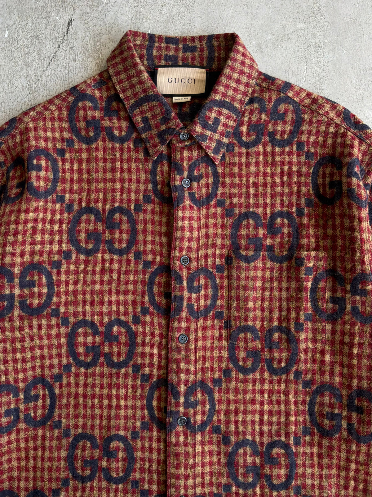 Gucci Maxi GG Gingham Wool Shirt