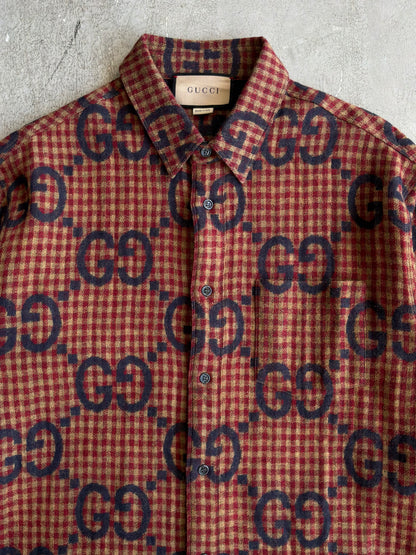 Gucci Maxi GG Gingham Wool Shirt