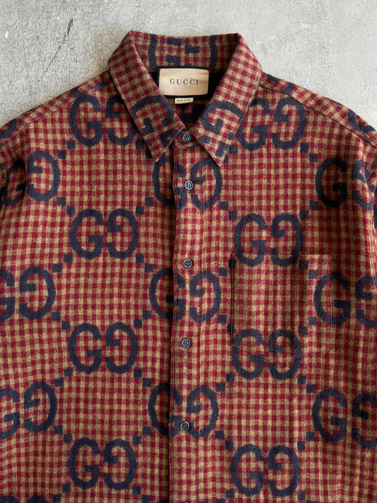 Gucci Maxi GG Gingham Wool Shirt
