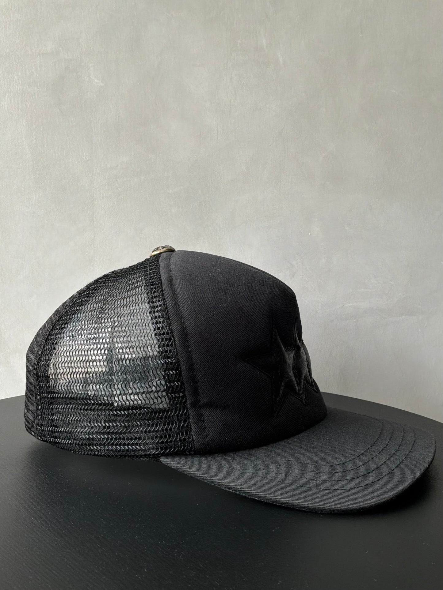 Chrome Hearts Vintage Triple Star Black Trucker Hat
