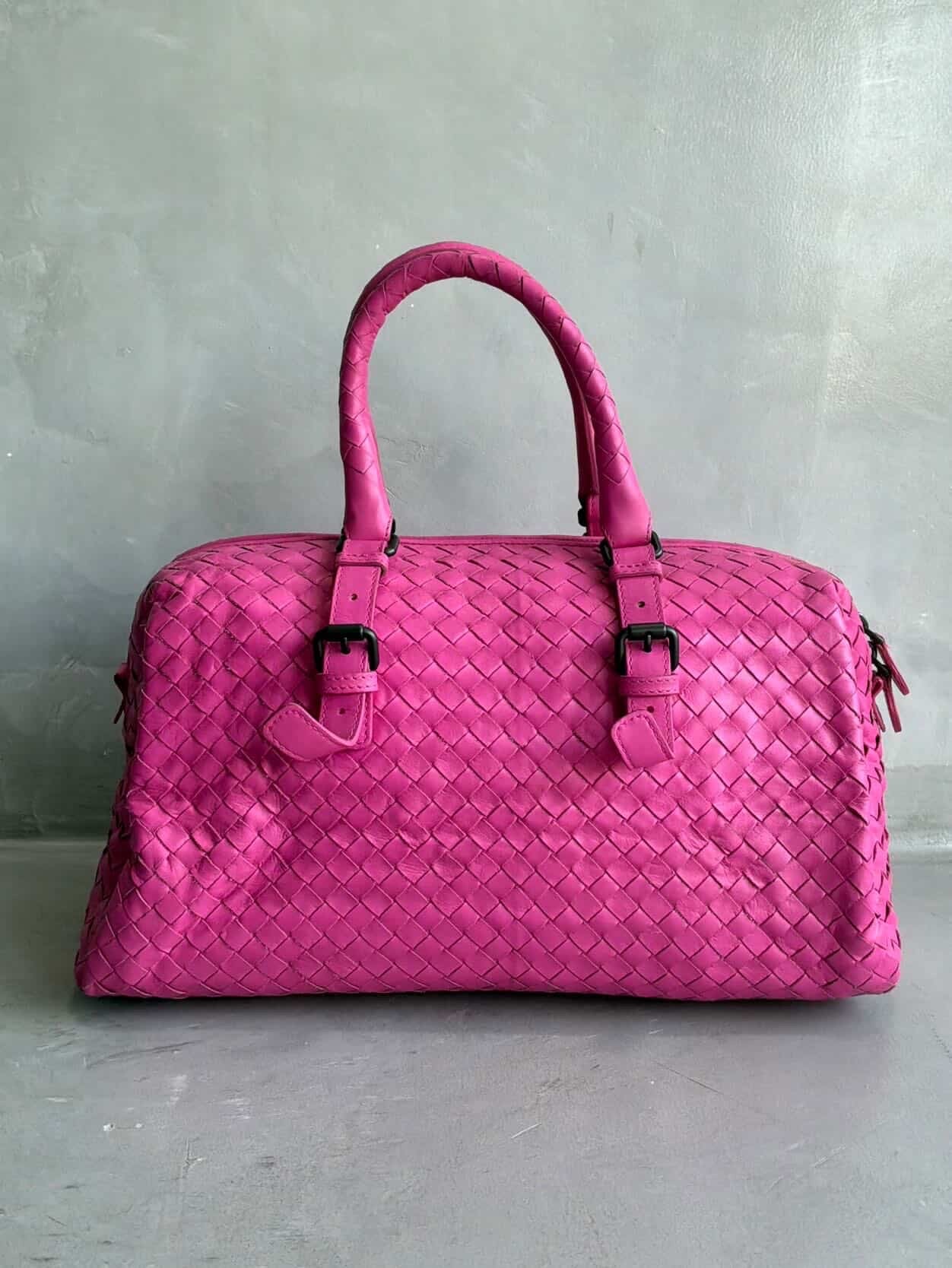 Bottega Veneta Pink Intrecciato Boston Bag