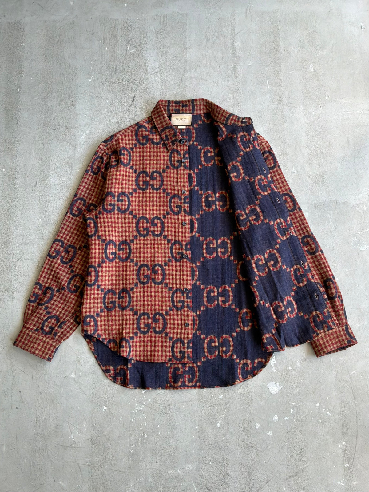 Gucci Maxi GG Gingham Wool Shirt