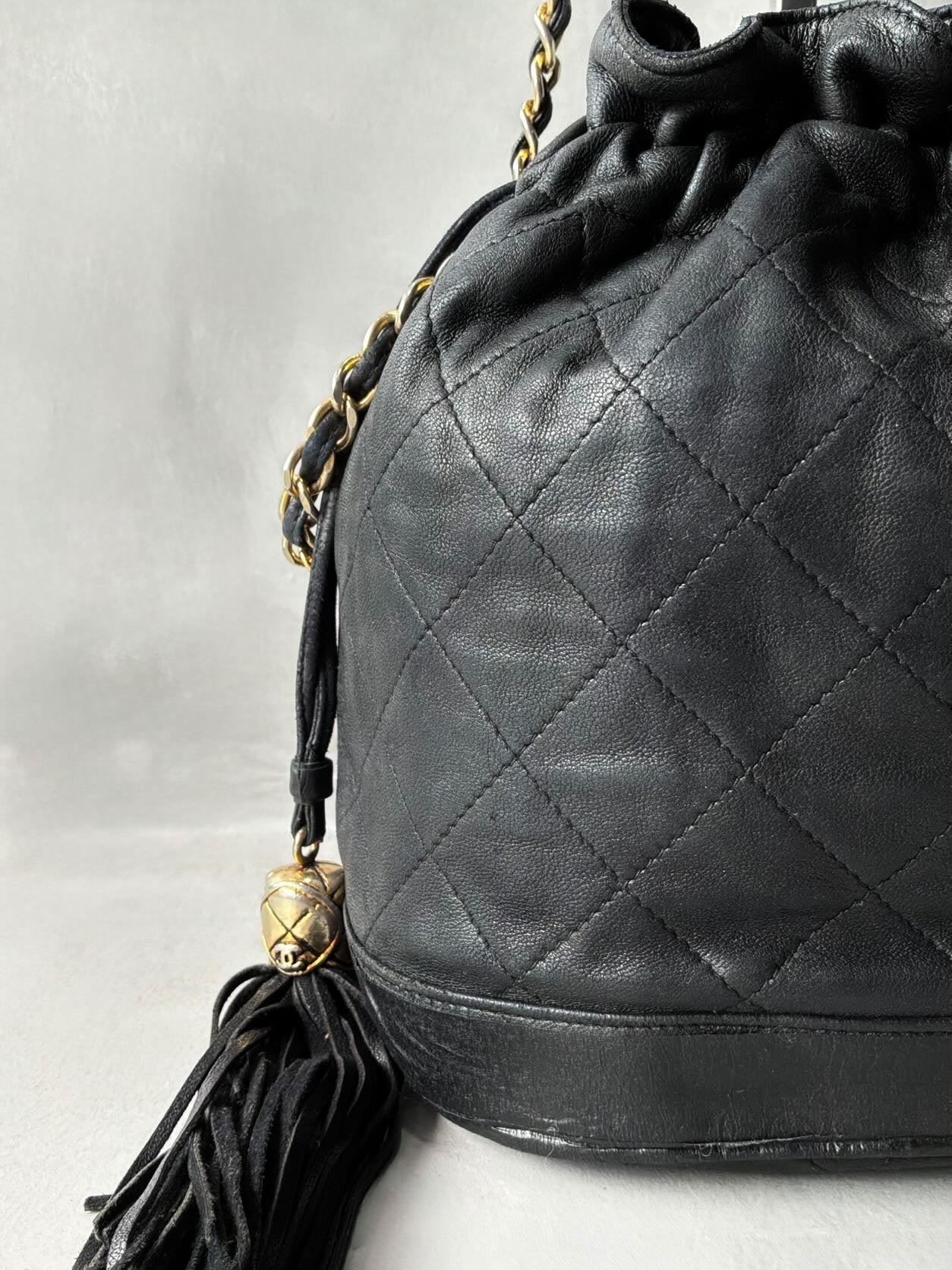Chanel Quilted Drawstring Mini Bucket Bag