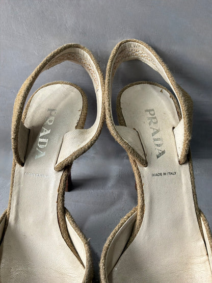 Prada Colorblock Pattern Bow Accent Slingback Pumps