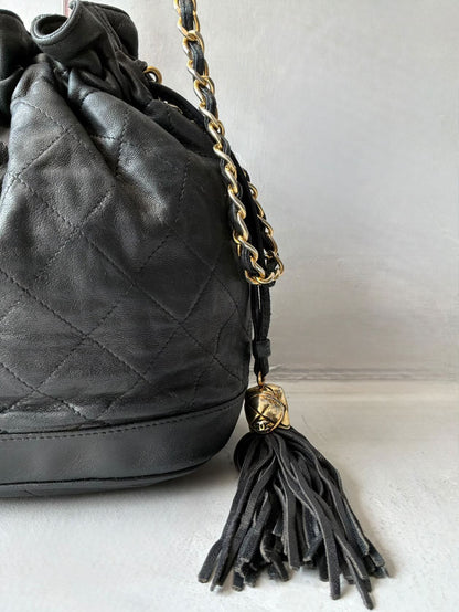 Chanel Quilted Drawstring Mini Bucket Bag