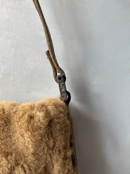Fendi Beige Faux Fur Crossbody Bag