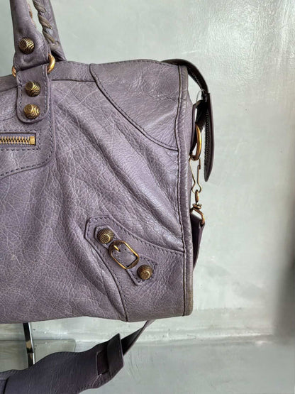 Balenciaga City ‘Part Time’ Purple Lambskin Shoulder Bag