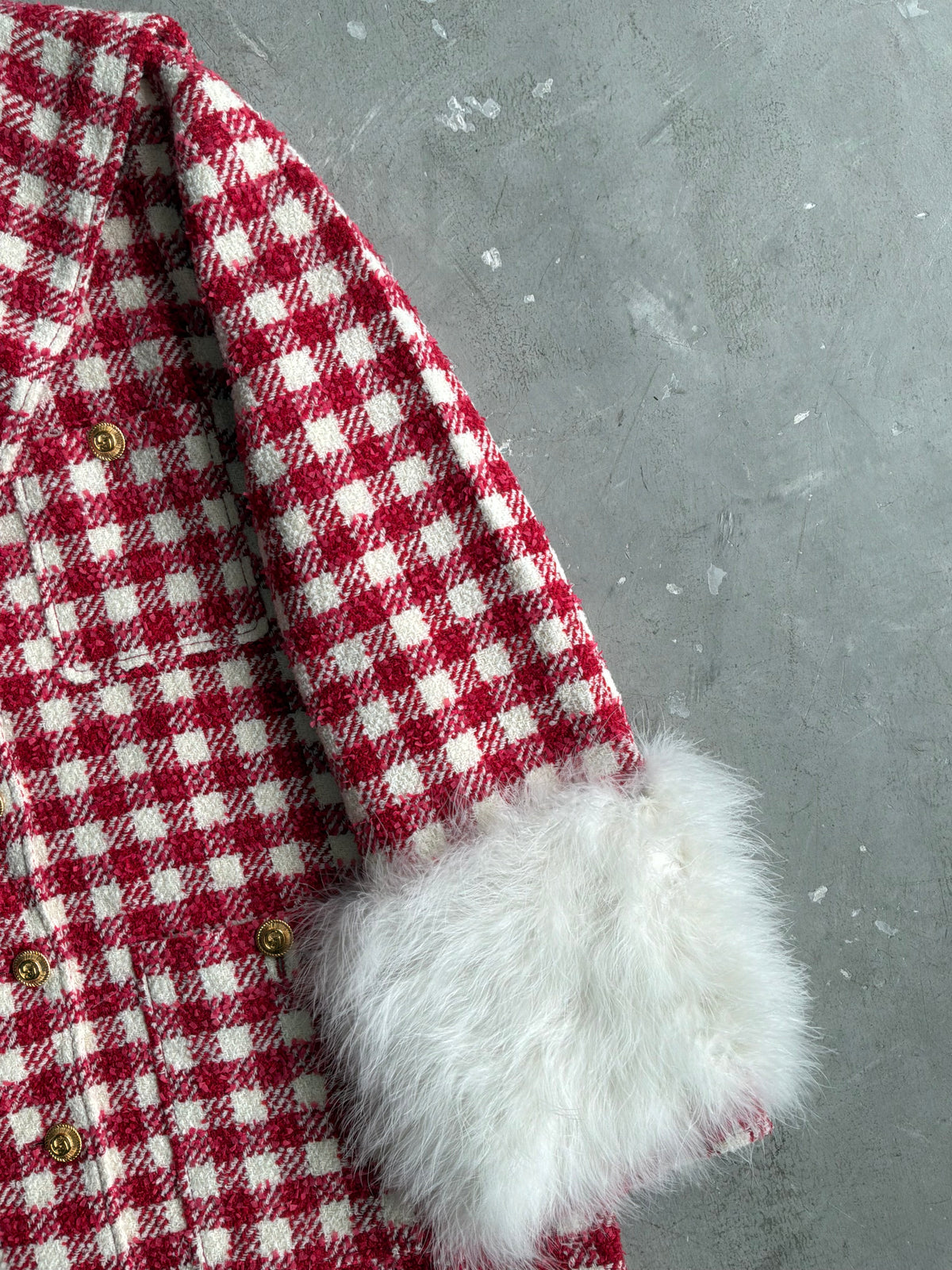 Gucci Red Tweed With Fur Sleeves Jacket