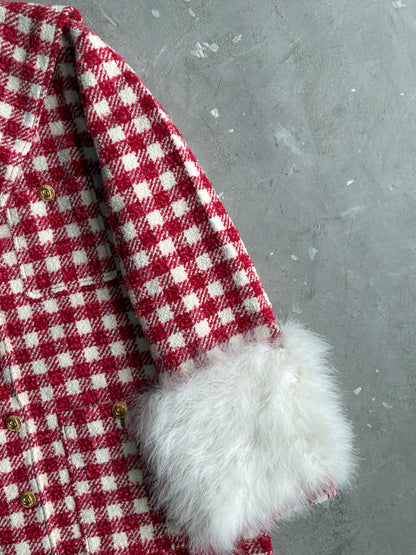 Gucci Red Tweed With Fur Sleeves Jacket