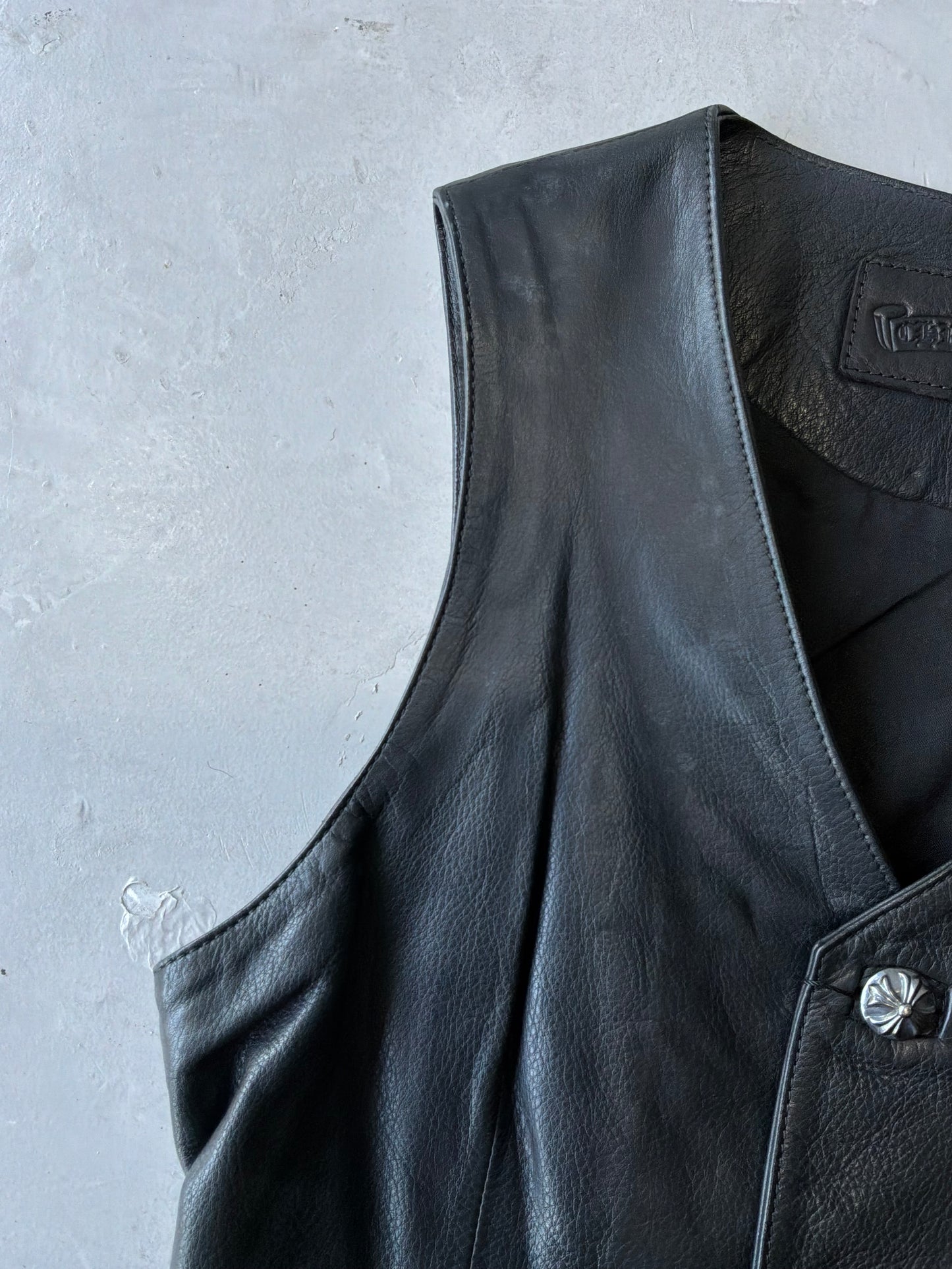 90s Chrome Hearts Crossball Buttons Leather Vest/Corset
