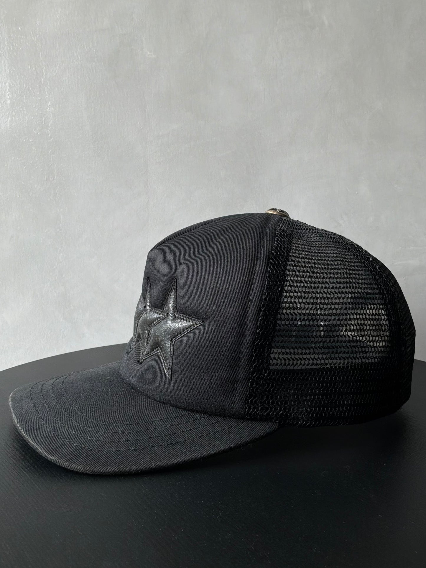 Chrome Hearts Vintage Triple Star Black Trucker Hat