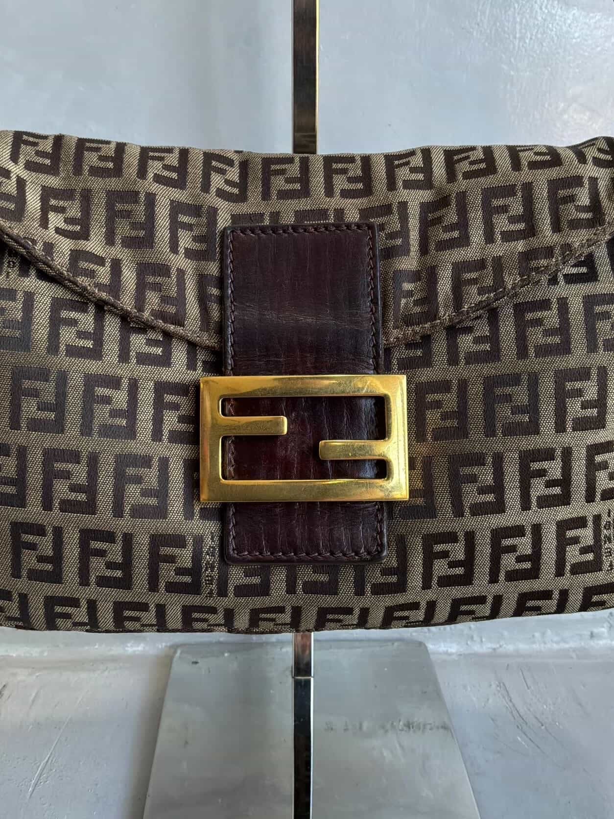 Fendi Zucchino Double Flap Baguette Bag