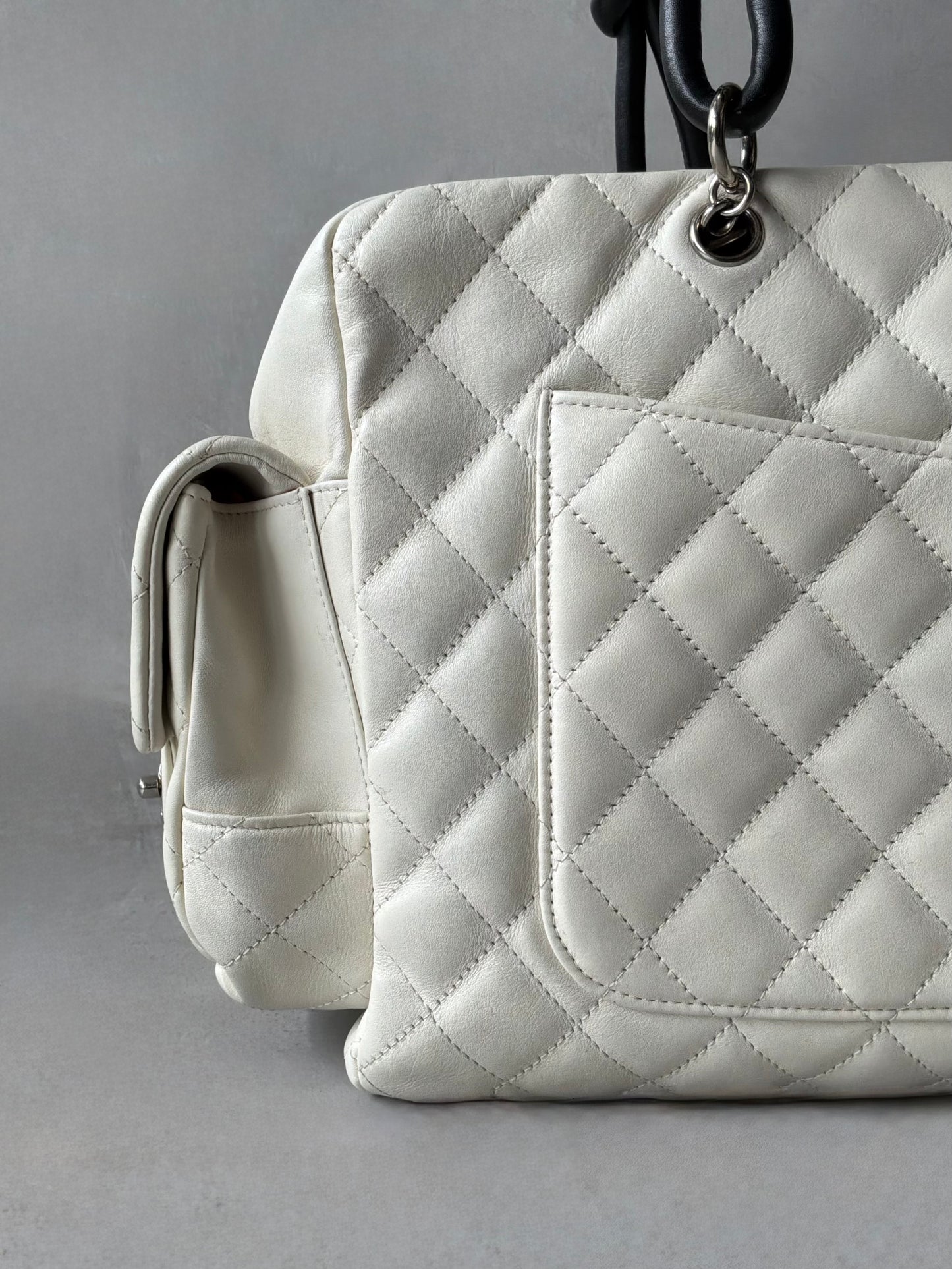 Chanel White Quilted Leather Cambon Ligne Reporter Bag
