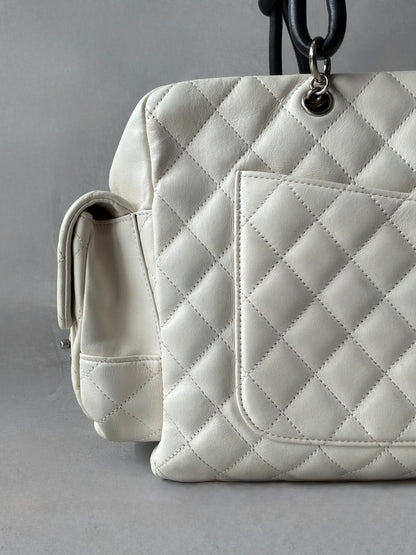 Chanel White Quilted Leather Cambon Ligne Reporter Bag