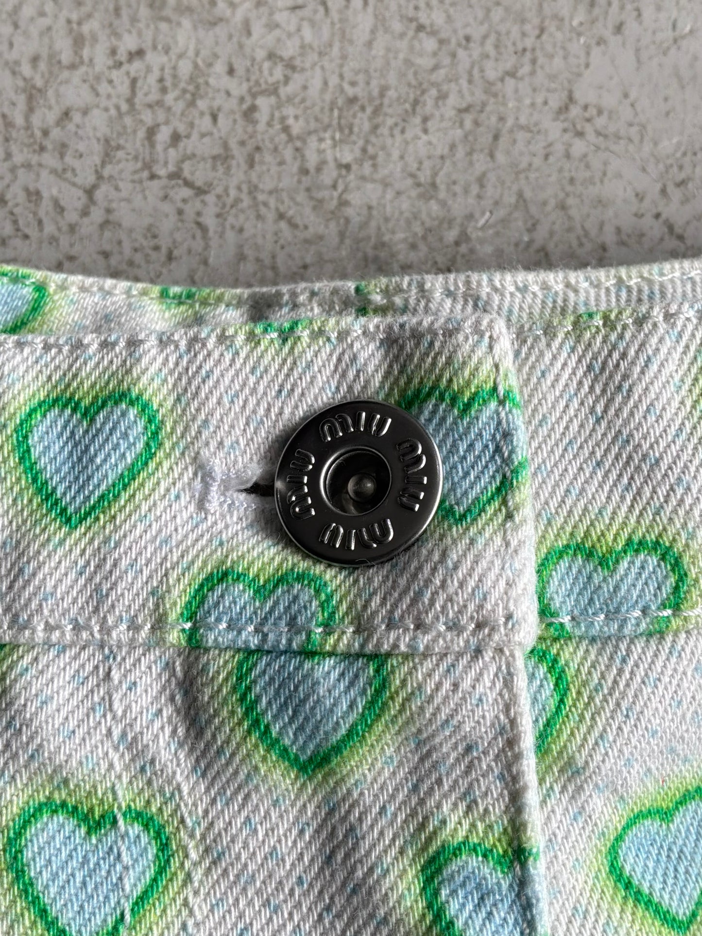 Miu Miu All Over Print Heart Denim Shorts