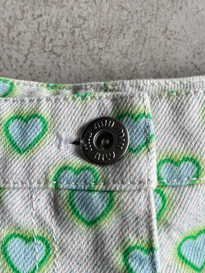 Miu Miu All Over Print Heart Denim Shorts
