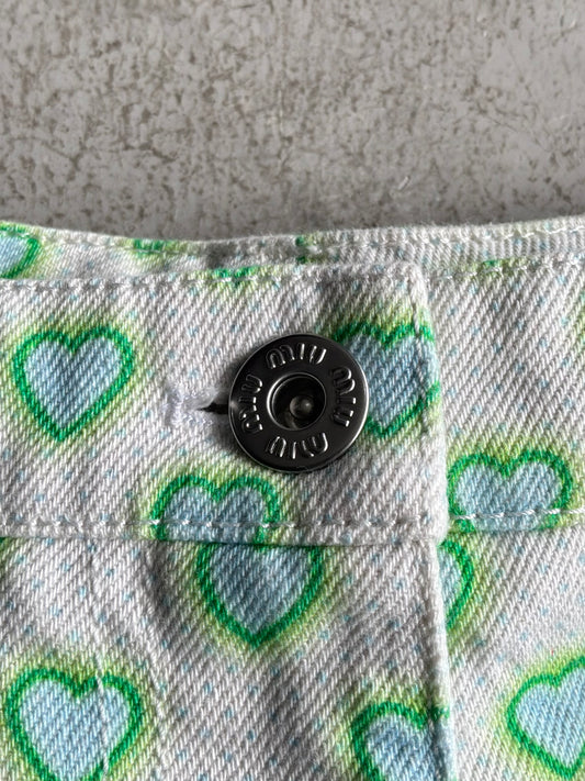 Miu Miu All Over Print Heart Denim Shorts