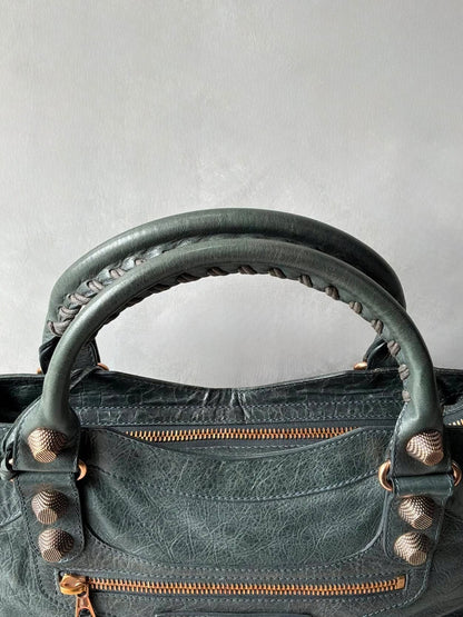 Balenciaga City Giant 21 Dark Green Lamb Skin Bag