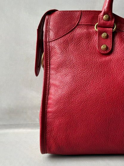 Balenciaga Classic City Red on Gold Lambskin Bag