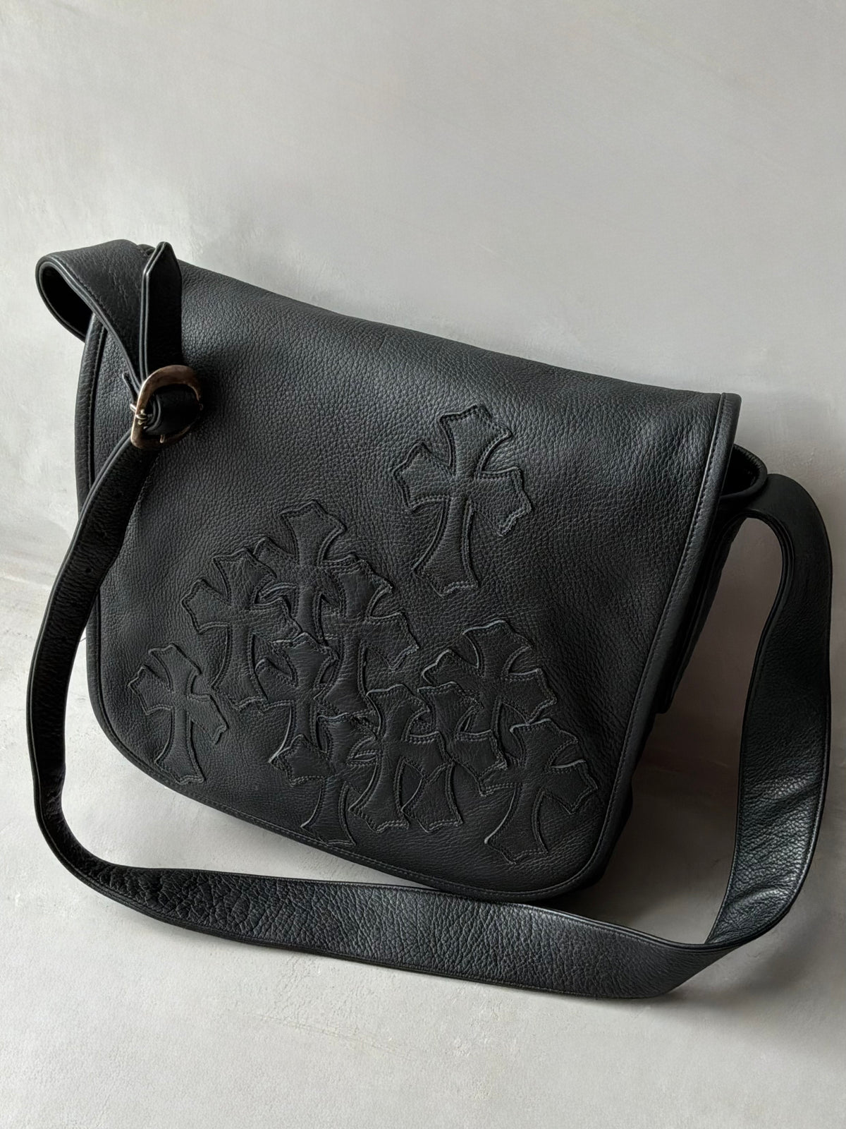 Chrome Hearts Cemetery Cross Patch Mail Leather Bag