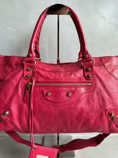 Balenciaga City ‘Part Time’ Red Lambskin Shoulder Bag