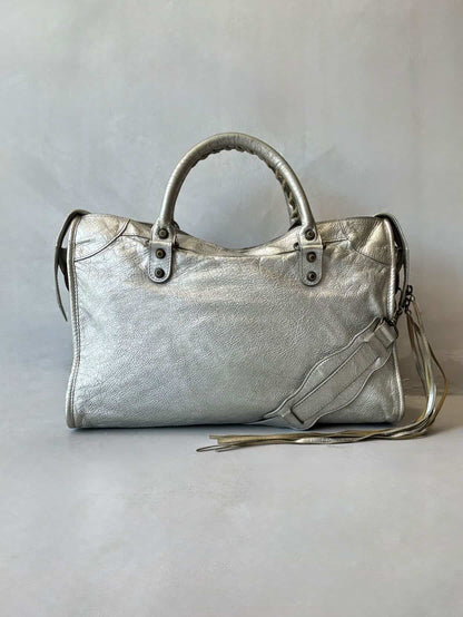 Balenciaga Classic City Metallic Silver Lambskin Bag