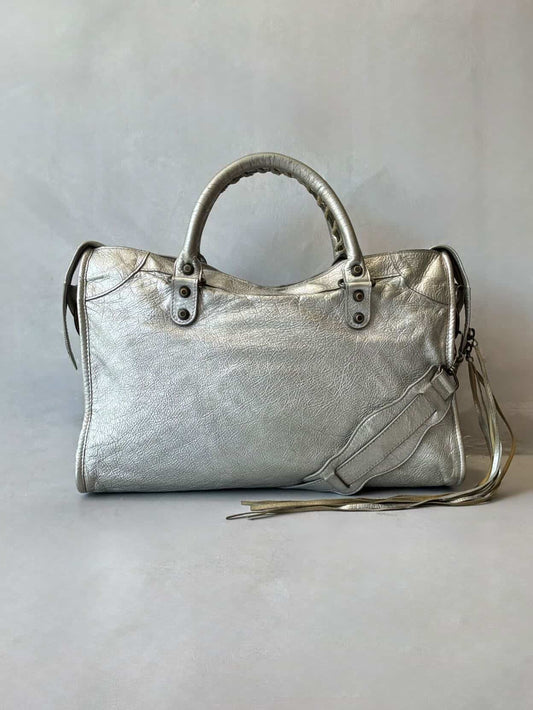 Balenciaga Classic City Metallic Silver Lambskin Bag
