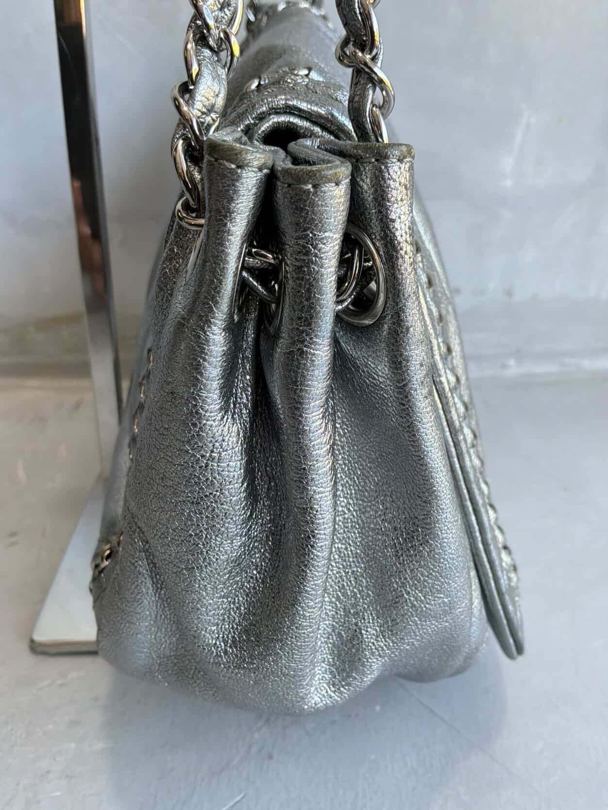 Chanel Metallic Silver Accordion Flap Shoulder Bag