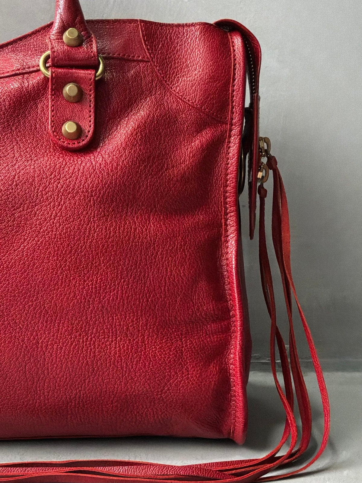Balenciaga Classic City Red on Gold Lambskin Bag