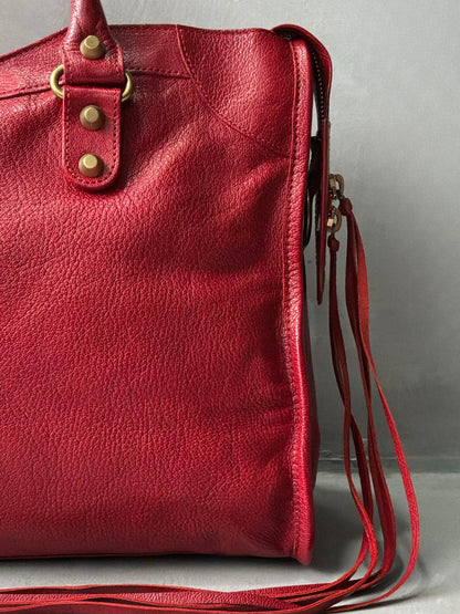 Balenciaga Classic City Red on Gold Lambskin Bag
