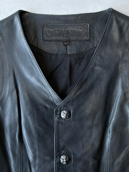 90s Chrome Hearts Crossball Buttons Leather Vest/Corset