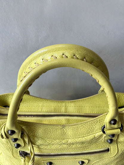 Balenciaga City ‘Town’  Lime Lambskin Bag