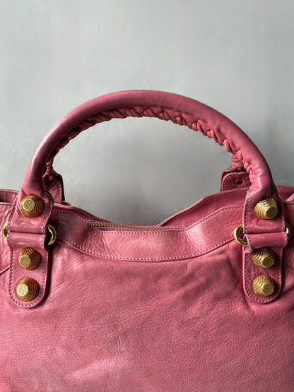 Balenciaga Classic City Pink on Gold Giant 21 Lambskin Bag