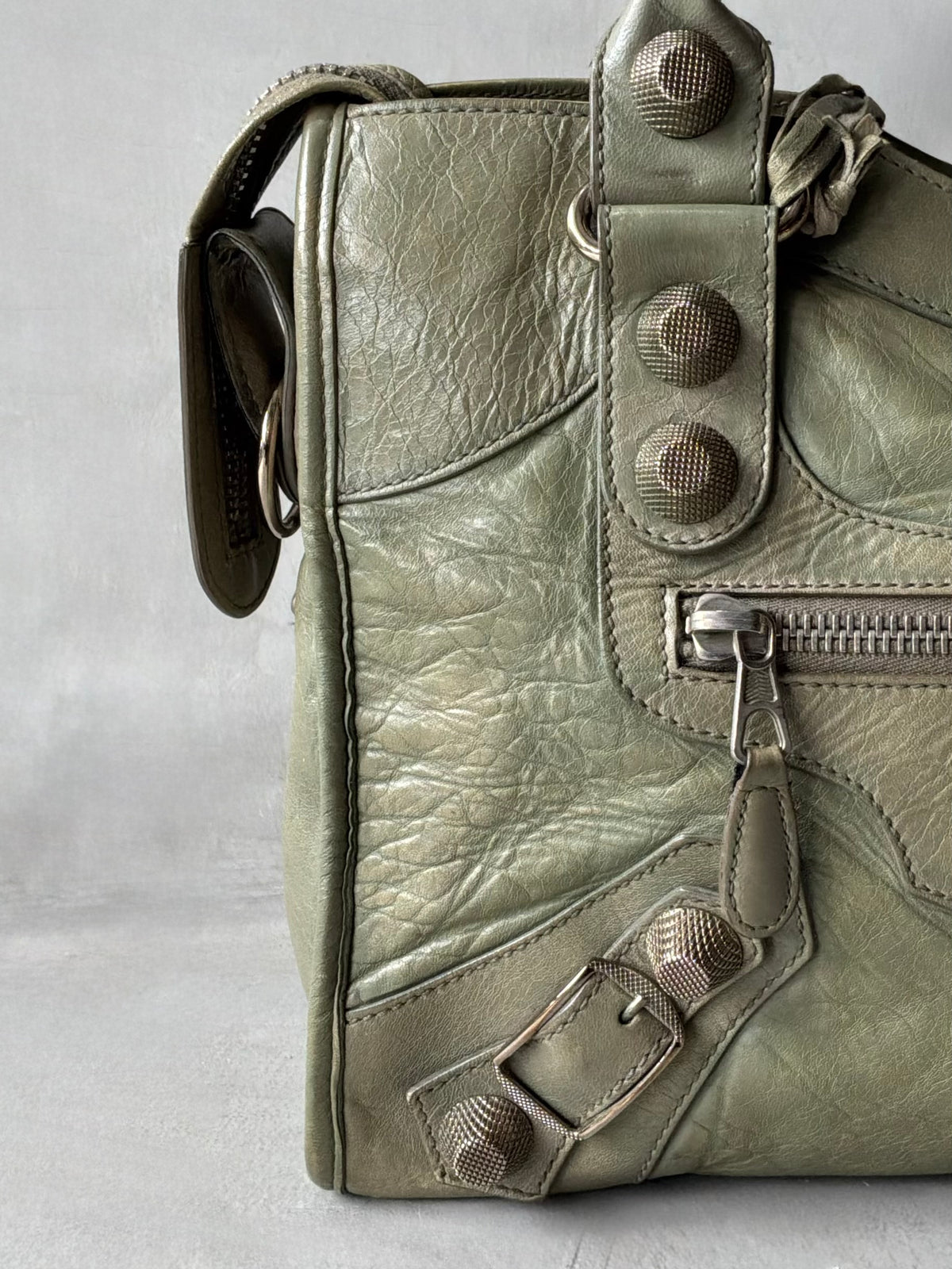 Balenciaga Classic City Pistachio on Silver Giant 21 Lambskin Bag