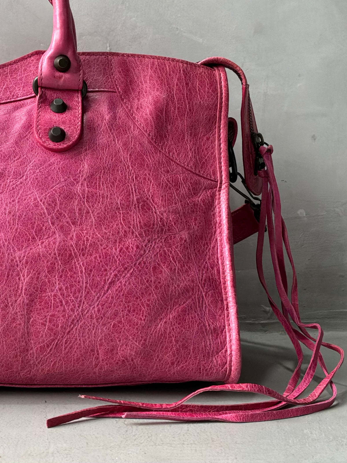 Balenciaga City Part Time Hot Pink on Brass Lambskin Bag