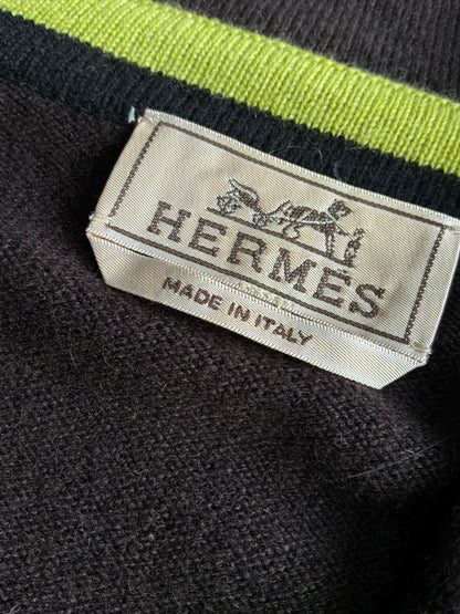 Hermes Brown Wool Quarter Zip Crewneck