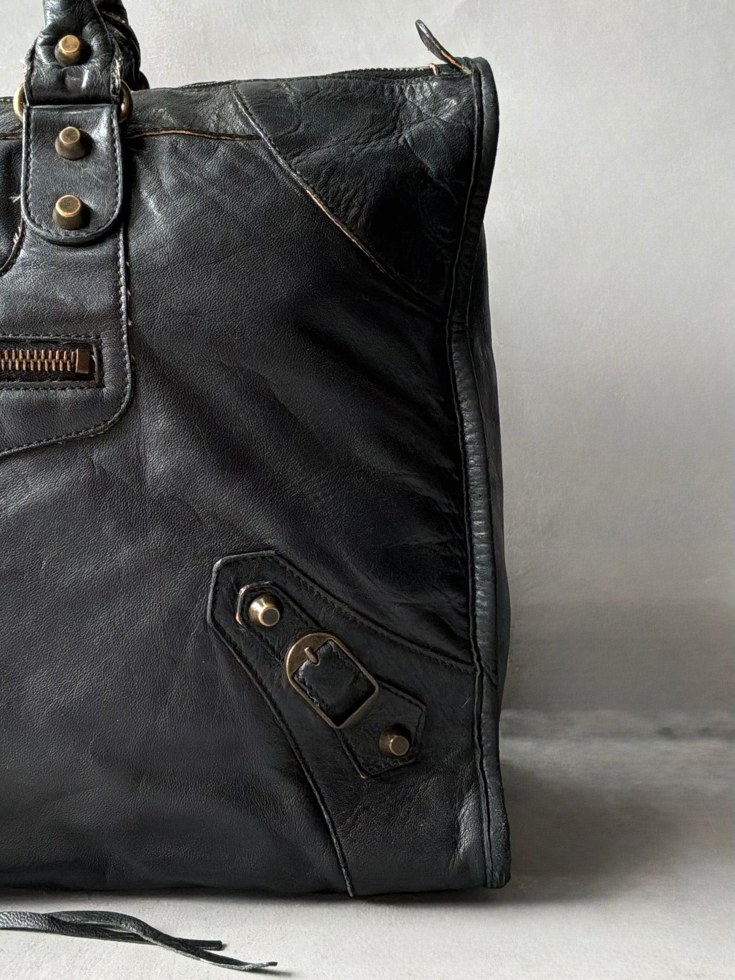 Balenciaga Work Black on Brass Lambskin Bag