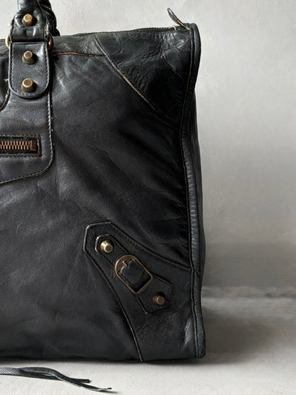 Balenciaga Work Black on Brass Lambskin Bag