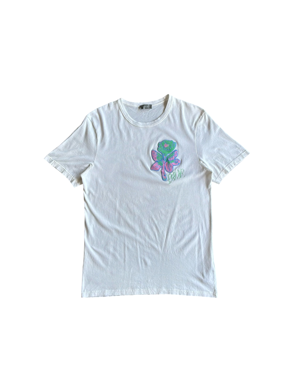 Dior Floral Patch Chest White Tee