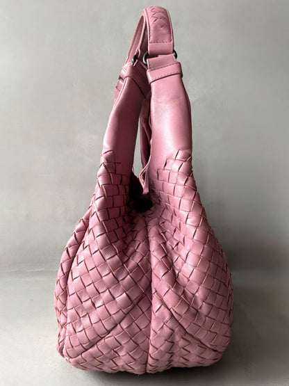Bottega Veneta Pink Campana Intrecciato Hobo Bag