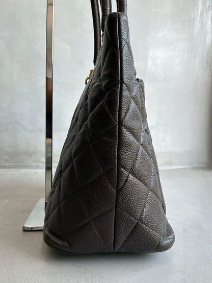 2002 Chanel Chocolate Brown Caviar Medallion Bag