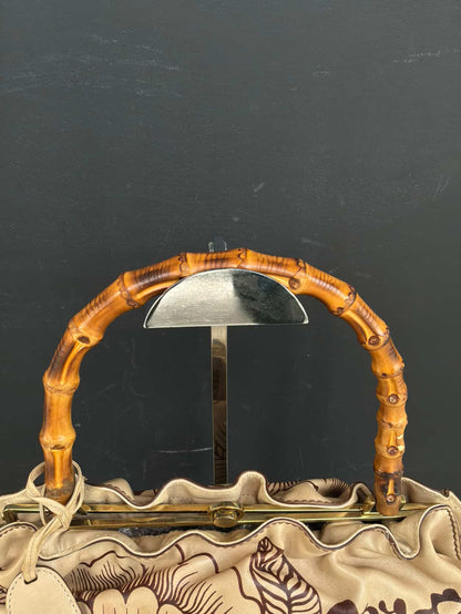 Gucci Tom Ford Era Leather Tattoo Floral Bamboo Handbag