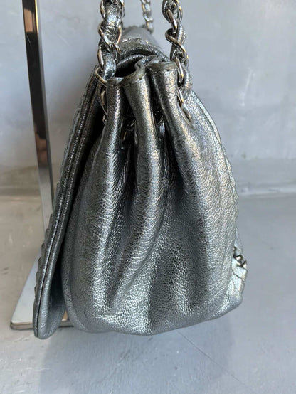 Chanel Metallic Silver Accordion Flap Shoulder Bag