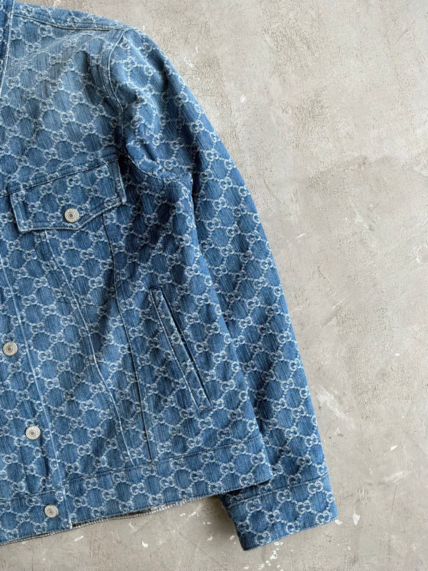 Gucci Monogram Metallic Reversible Denim Jacket