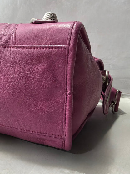 Balenciaga Classic City  Pink on Silver Giant 21 Lambskin Bag